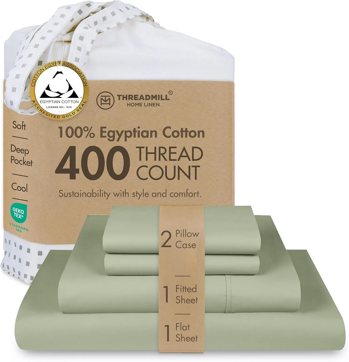 Threadmill Egyptian Cotton Queen Sheet Set | 100% Certified Egyptian Cotton Sheets for Queen Size