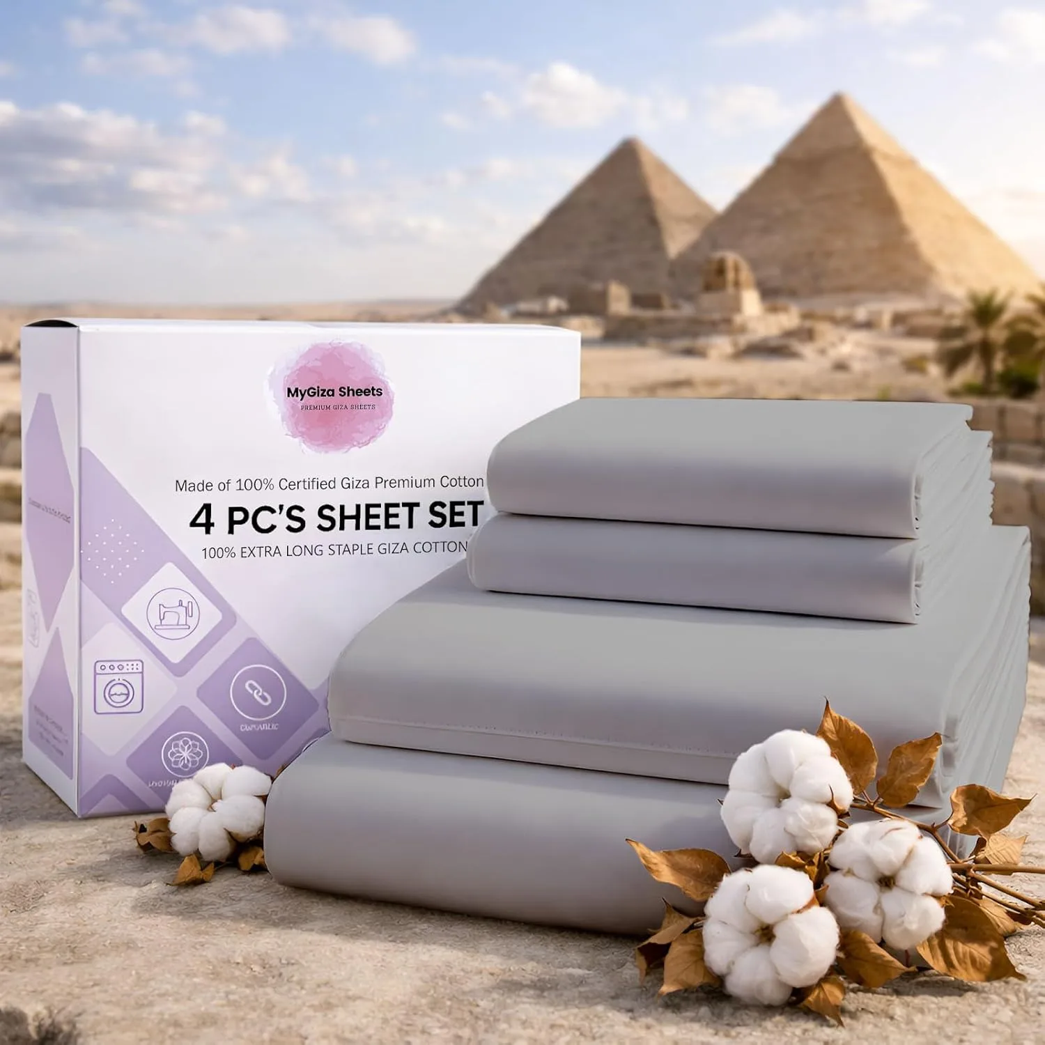 MyGiza Sheets,100% Certified Giza Egyptian Cotton Sheets-King Size Giza Cotton Sheets Set to Fit