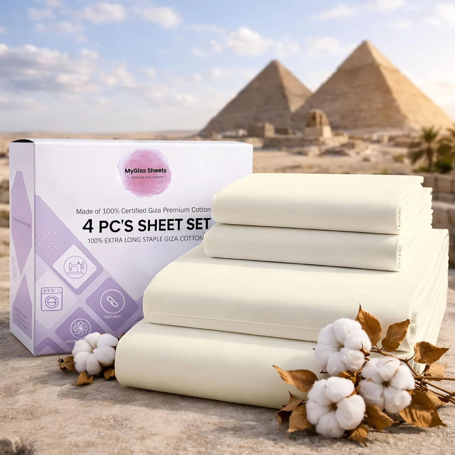 MyGiza Sheets,100% Certified Giza Egyptian Cotton Sheets-California King Size Giza Cotton Sheets Set