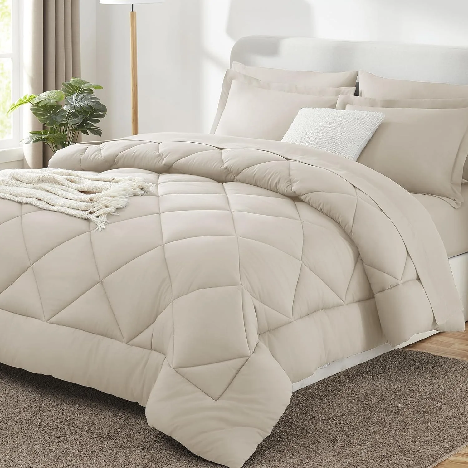 CozyLux Queen Comforter Set Beige