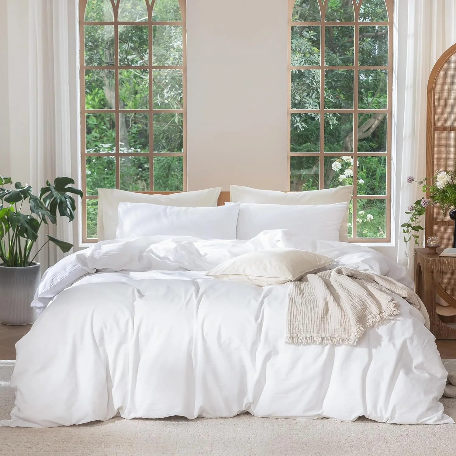 MooMee Bedding Duvet Cover Set 100% Washed Cotton Linen Like Textured Breathable Durable Soft Comfy