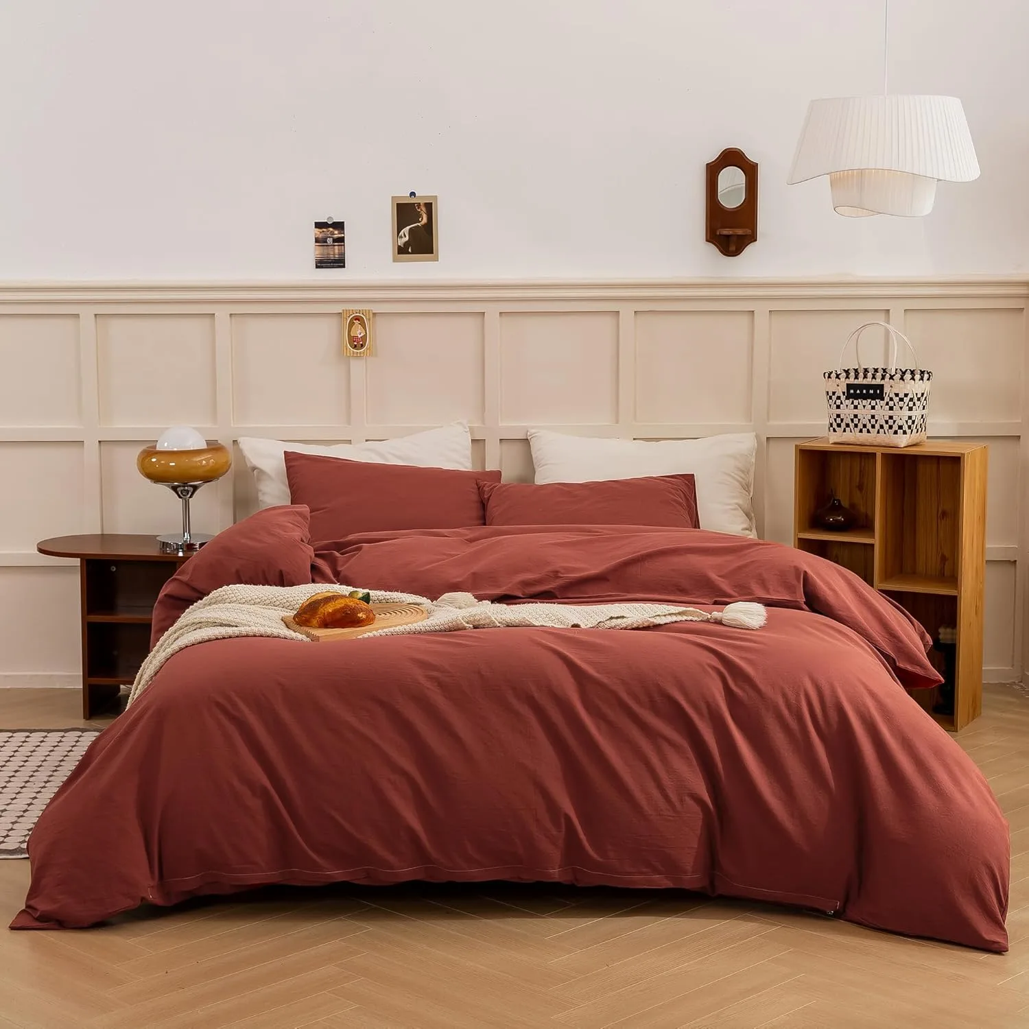 Ecocott Duvet Cover King Size - Linen Feel Organic Natural 100% Washed Cotton