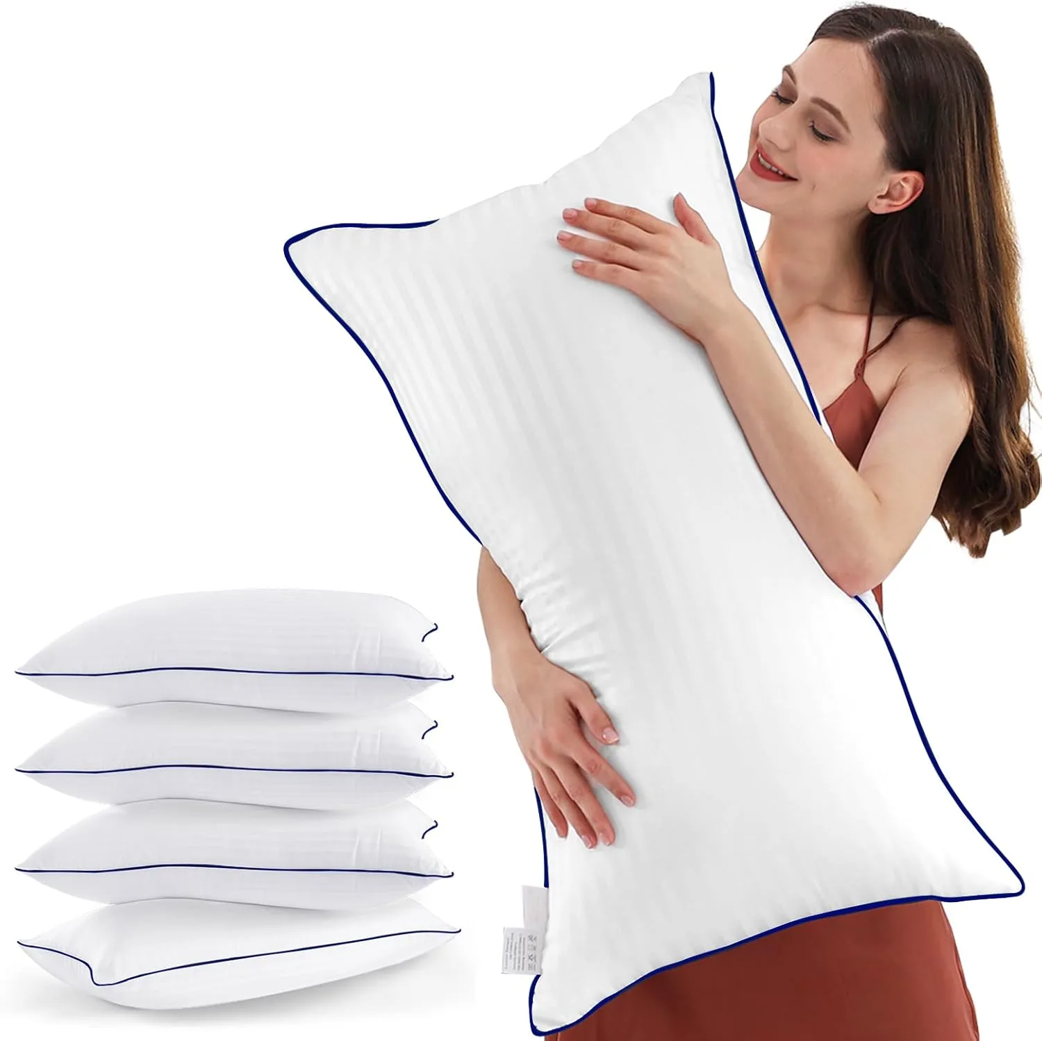 Bed Pillows for Sleeping, King Size Pillows Set of 4 Luxury Hotel Pillows with Soft Fluffy Down